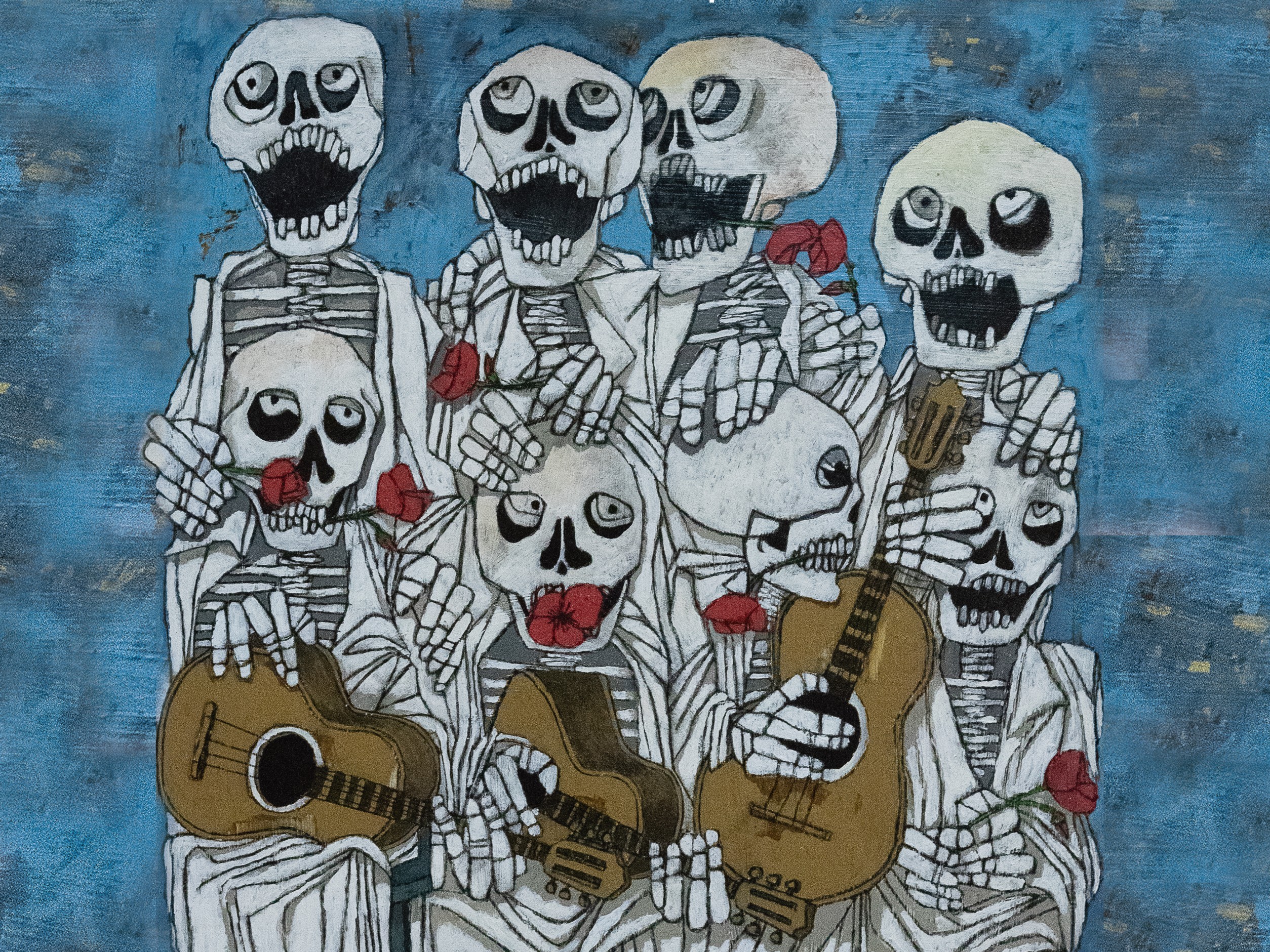 Detalle de la obra "Esqueletos II" Detalles del cartel de la exposición