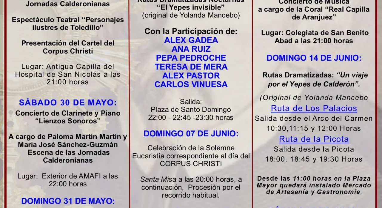 Programación de las Jornadas Calderonianas y actos religiosos